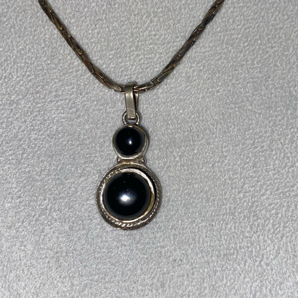 Silver necklace Elegant Black and Silver Pendant Necklace 925 silver 19” long